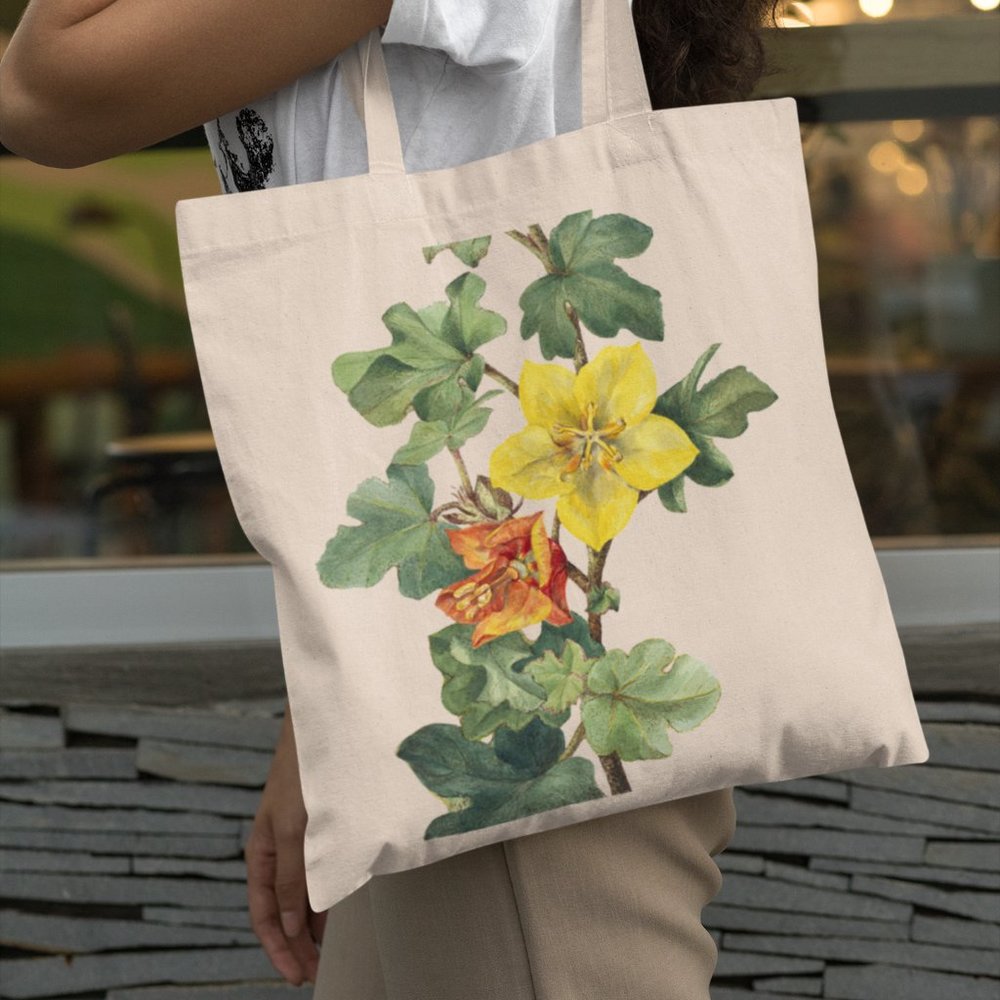 Mexican Flannelbush Vintage Watercolor Floral Print Graphic Canvas Tote Bag